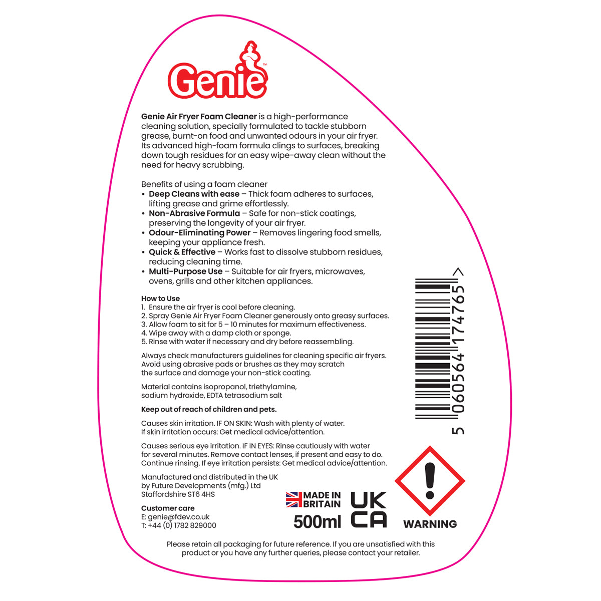 2PC Genie High Foam Air Fryer, Microwave Cleaner Spray Removes Tough Stain Burnt on Food stains and Grease 500ml - Homechem