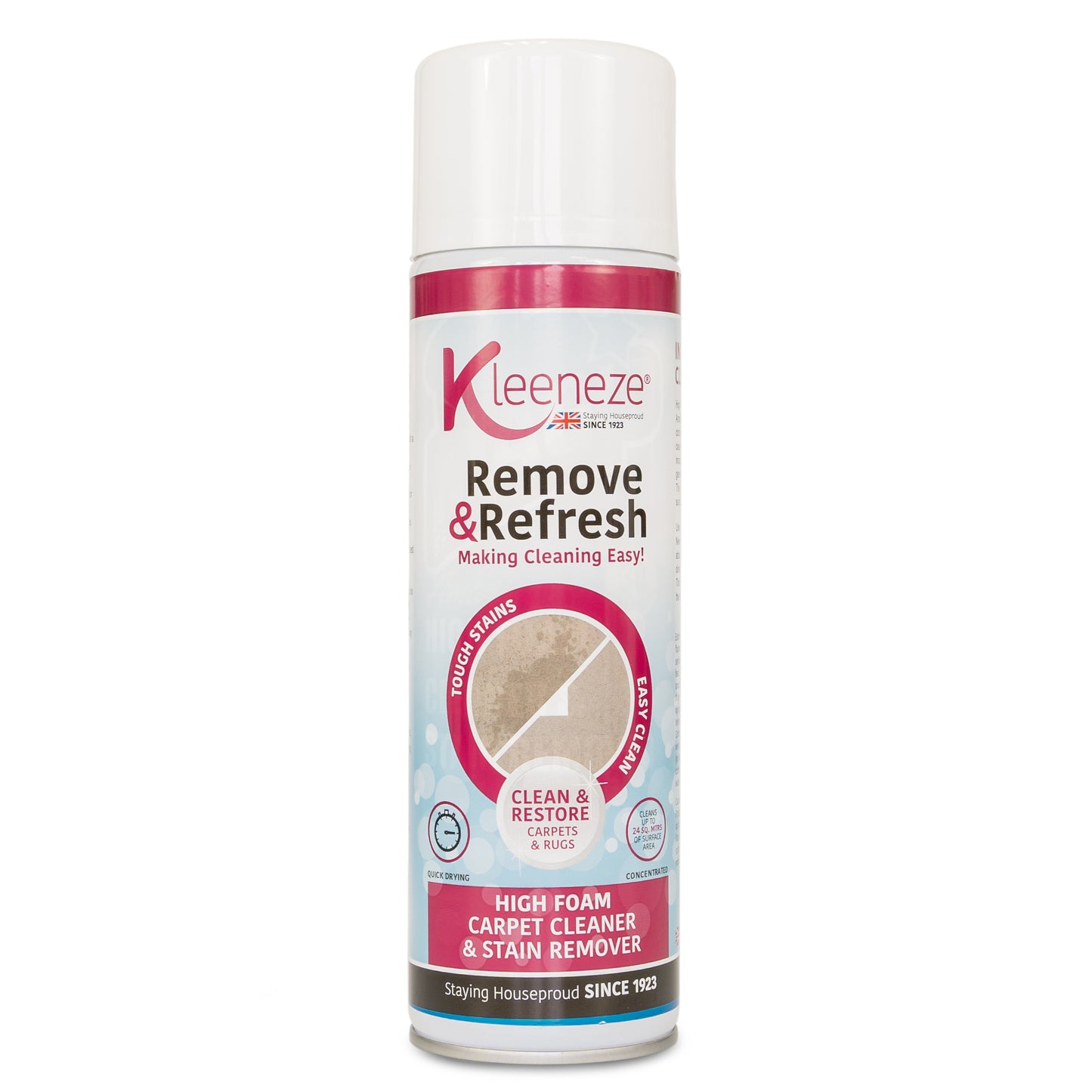 Kleeneze - Remove and Refresh - High Foam Carpet and Upholstery Stain Removing Cleaner - 500ml High Foam Aersoal Can - Homechem