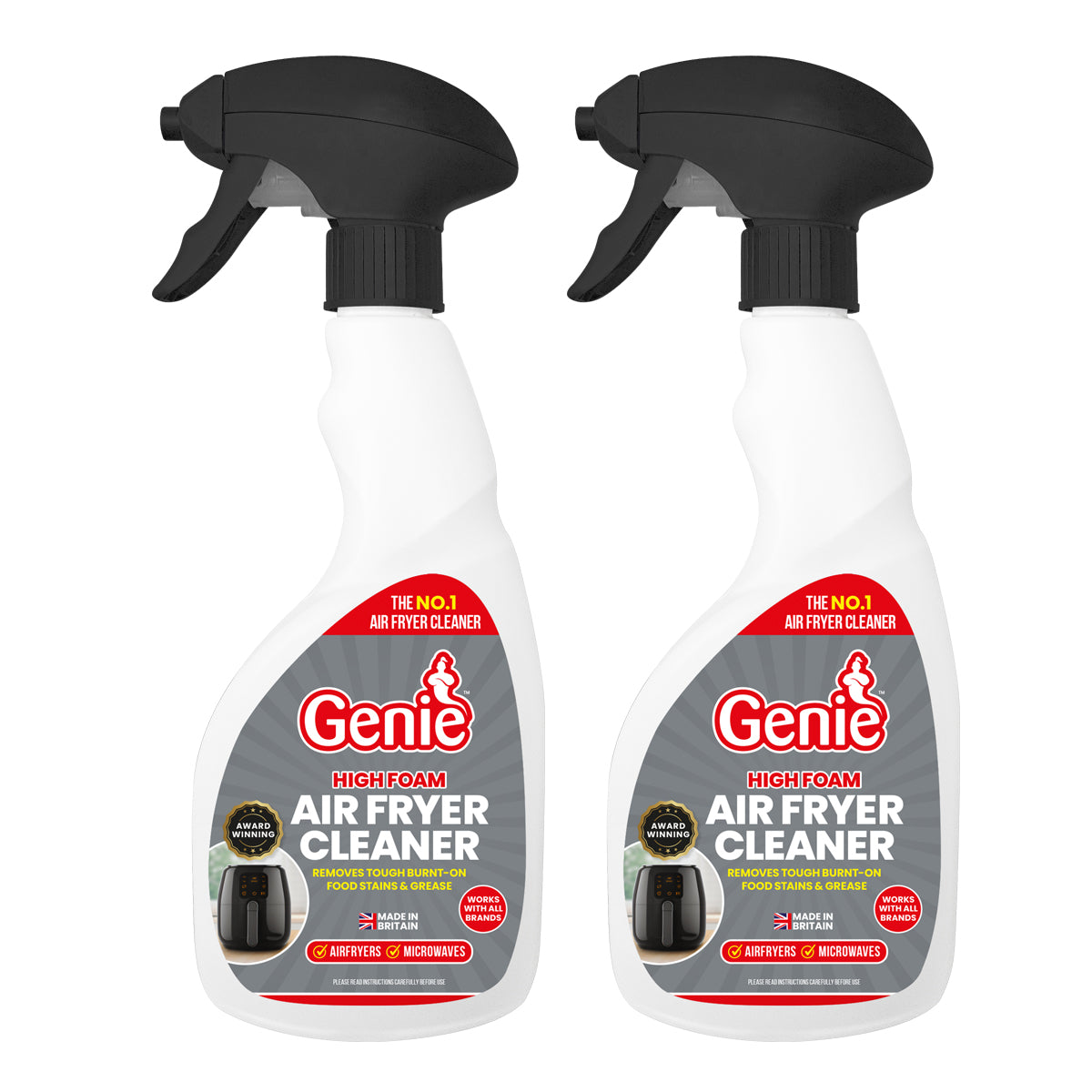 2PC Genie High Foam Air Fryer, Microwave Cleaner Spray Removes Tough Stain Burnt on Food stains and Grease 500ml - Homechem