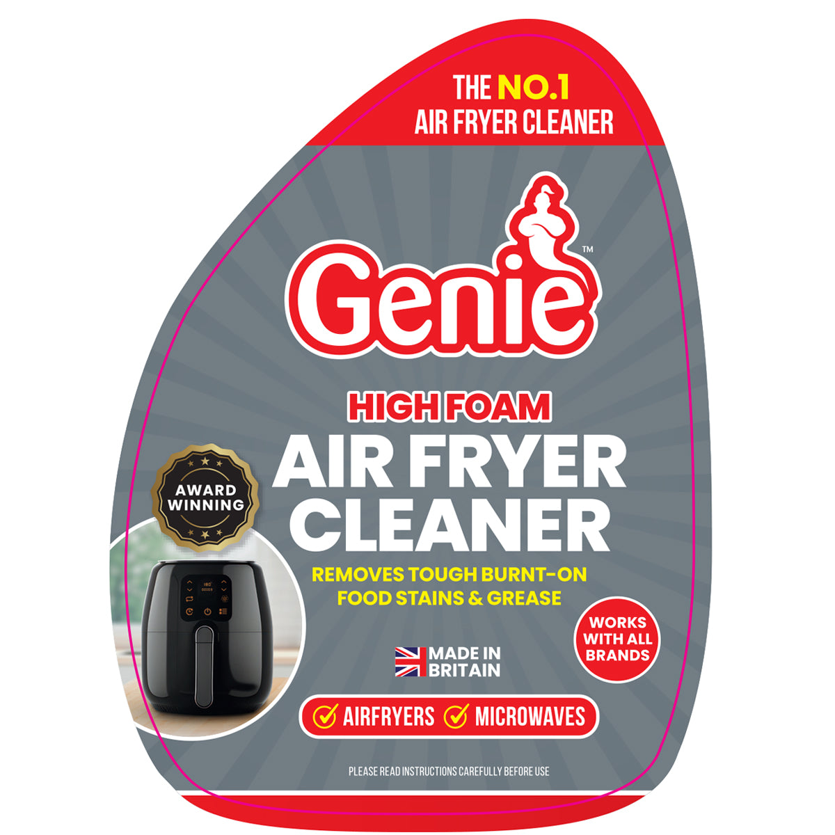 2PC Genie High Foam Air Fryer, Microwave Cleaner Spray Removes Tough Stain Burnt on Food stains and Grease 500ml - Homechem