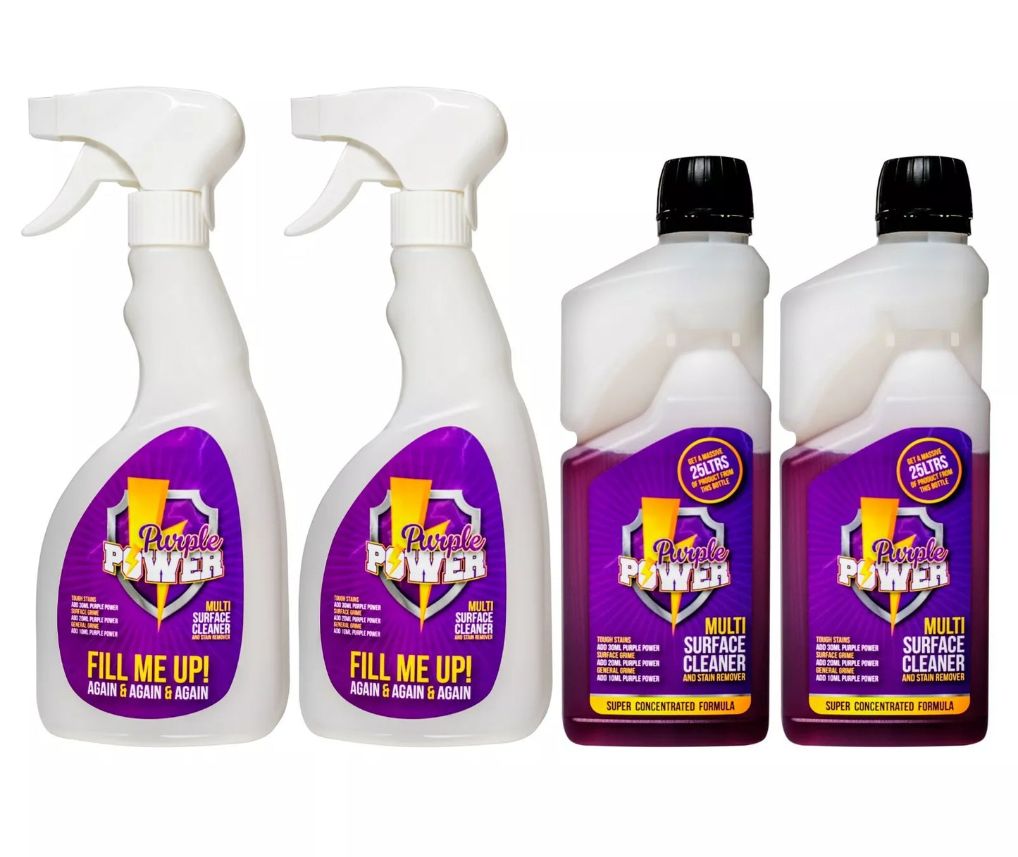 PURPLE POWER CLEANING SOLUTION PACK - 2 x 500ml concentrate solution + 2 Mixer Bottles OFFICIAL MANUFACTURER - AS SEEN ON TV - Homechem